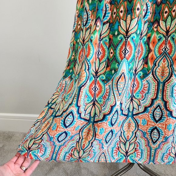 Eliza J Pleated Smocked Orange and Green Resort Maxi Dress - Picture 8 of 13